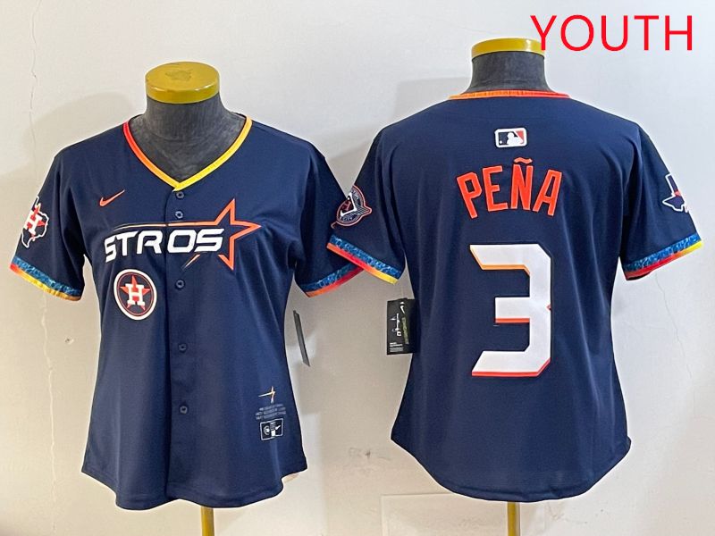 Youth Houston Astros #3 Pena Drak Blue Fourth generation Joint Name 2025 Nike MLB Jersey style 5->youth mlb jersey->Youth Jersey